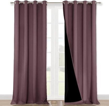 NICETOWN Dry Rose 100% Blackout Curtains for Windows, Super Heavy-Duty Black Lined Total Darkness Drapes for Bedroom, Privacy Assured Window Treatment for Patio (Pack of 2, 52 inches W x 108 inches L)