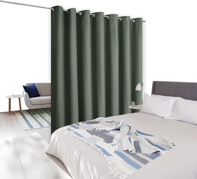 NICETOWN Wall Dividers for Rooms, Sound Barrier Room Divider Curtain Screen Partition, Function Thermal Blackout Patio Door Panel, Sliding Door Insulated Curtain, Dark Mallard, 8.3ft Wide x 8ft Long