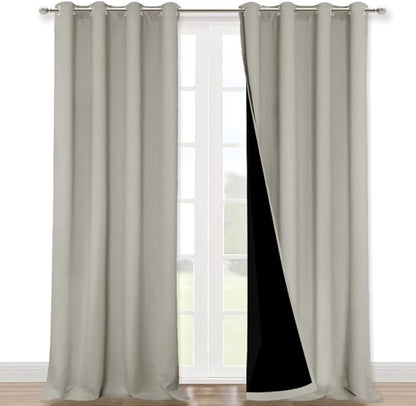 NICETOWN Full Shading Curtains 90 inches Long 2 Panels Set for Windows, Super Heavy-Duty Black Lined Blackout Curtains for Bedroom, Privacy Assured Window Treatment (Natural, Pack of 2, 52 inches W)