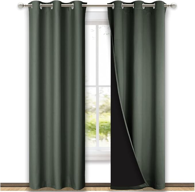 NICETOWN Dark Mallard Blackout Curtains 84 inches Long, Full Light Blocking Drapes with Black Liner for Nursery, Thermal Insulated Draperies for Hall, Villa (2 Pieces, 42" Wide Each Panel)