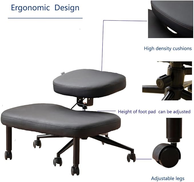 Ergonomic Cross Legged Chair with Wheels, Kneeling Chair for Home and Office, Adjustable Stool with Angled Seat, Black