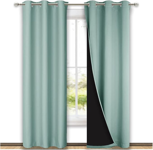 NICETOWN Aqua Blue Blackout Curtains 80 inches Long, Full Light Blocking Drapes with Black Liner for Nursery, Thermal Insulated Draperies for Hall, Villa (2 Pieces, 42" Wide Each Panel, Aqua Blue)