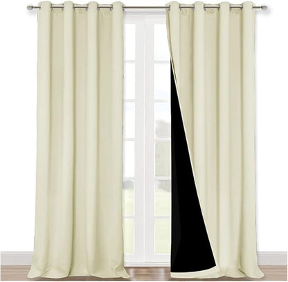 NICETOWN Living Room Completely Shaded Draperies, Privacy Protection & Noise Reducing Ring Top Drapes, Black Lined Insulated Window Treatment Curtain Panels (Beige, 2 Pieces, W52 x L120)