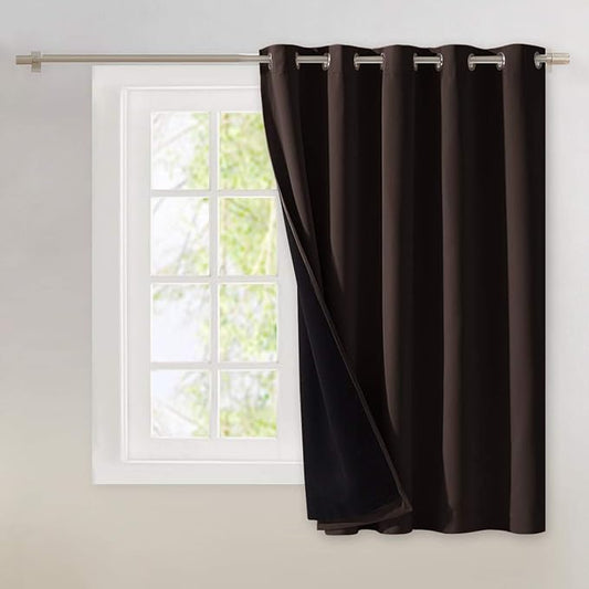 NICETOWN Extra Wide Patio Door Curtain, Super Heavy-Duty Thermal Sliding Glass Door Lined Drape, Privacy Assured 100% Blackout Window Treatment(Brown, 1 Panel, 70 inches W x 63 inches L)