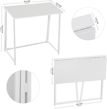 WOHOMO Folding Desk, Small Writing Desk 39.4", Space-Saving Foldable Laptop Table Writing Workstation for Home Office, Easy Assembly, White