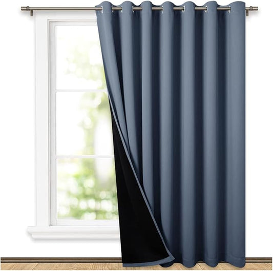 NICETOWN Vertical Blind for Window, Total Shade Patio Door Curtain, Heavy-Duty Full Light Shading Sliding Door Drape Room Divider Curtain (Stone Blue, 1 Panel, 100 inches Wide x 84 inches Long)