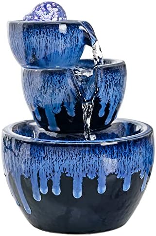 Ceramic Tabletop Fountain with Ball for Indoor Table Desk Office Home Decoration (Blue)