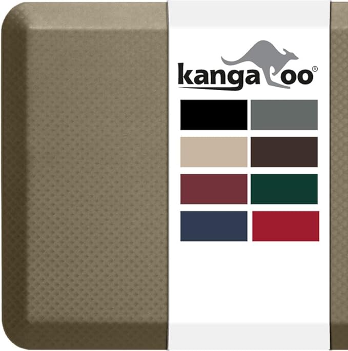 KANGAROO Thick Ergonomic Anti Fatigue Mats for Kitchen Floor, 58x20, Cushioned Standing Office Desk Mat, Waterproof Scratch Resistant Topside, Supportive All Day Comfort Padded Foam Rugs, Cappuccino