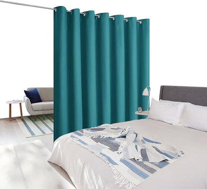 NICETOWN Ceiling Curtains, Room Divider Curtain Screen Partition, Vertical Blind for Sling Door, Blackout Window Curtain, Privacy Blind for Patio (Peacock Blue, Single Panel, 8.3ft Wide x 9ft Long)