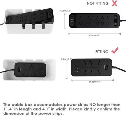 Cable Management Box by Baskiss, 12x5x4.5 inches, Wood Lid, Cord Organizer for Desk TV Computer USB Hub System to Cover and Hide & Power Strips & Cords