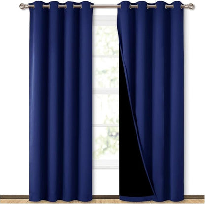 NICETOWN 100% Blackout Curtain Set, Thermal Insulated & Energy Efficiency Window Draperies for Guest Room, Full Shading Panels for Shift Worker and Light Sleepers, Dark Blue, 52W x 84L, 2 PCs