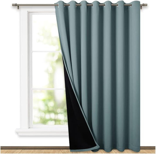 NICETOWN Greyish Blue 100% Blackout Room Divider Celling Curtains for Patio Door, Super Heavy-Duty Thermal Backing Sliding Door Drape, Privacy Assured Window Treatment(1 Panel, 100" W x 84" L)