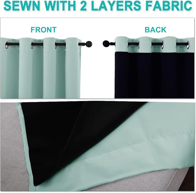 NICETOWN 100% Blackout Window Curtain Panel, Heat and Full Light Blocking Drape with Black Liner for Nursery, 84 inches Drop Thermal Insulated Drapery (Aqua Blue, 1 Piece, 70 inches Wide Each Panel)