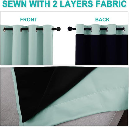 NICETOWN 100% Blackout Window Curtain Panels, Cold and Full Light Blocking Drapes with Black Liner for Nursery, 84" Drop Thermal Insulated Draperies (Aqua Blue, 2 Pieces, 70" Wide Each Panel)