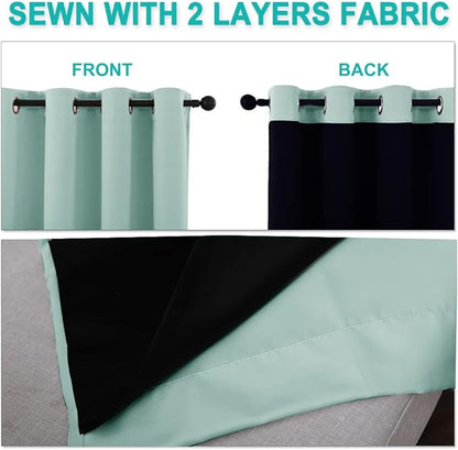 NICETOWN Aqua Blue 100% Blackout Curtains for Windows, Super Heavy-Duty Black Lined Total Darkness Drapes for Bedroom, Privacy Assured Window Treatment for Patio (Pack of 2, 70" W x 108" L)