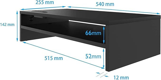 BONTEC Wood Monitor Stand Riser, 2 Tiers with Storage Organizer, Desktop Ergonomic Cellphone Holder and Cable Management, 21.3 Inch Shelf, Black