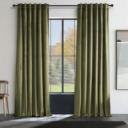 Topfinel Olive Green Velvet Curtains 84 Inches Long for Living Room,Blackout Thermal Insulated Curtains for Bedroom,Back Tab Modern Window Treatment for Living Room,52x84 Inch Length,Olive Green