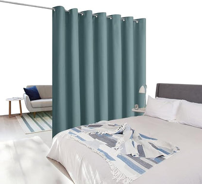 NICETOWN Room Separating Divider, Room Divider Curtain Screen Partition, Function Thermal Blackout Patio Door Curtain, Sliding Door Insulated Curtain for Patio, Greyish Blue, 8.3ft Wide x 8ft Long