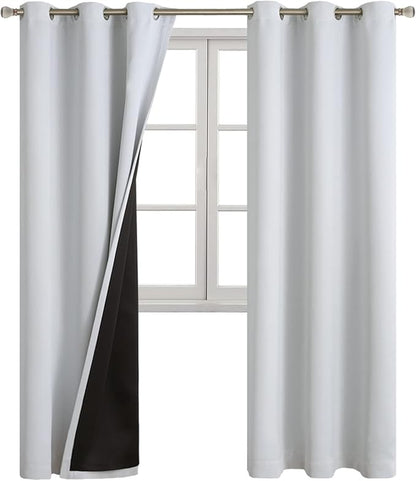 Greyish White Blackout Curtains 84 Inch Length 2 Panels for Living Room, Thermal Insulated 100% Light Blocking Soundproof Grommet Window Curtains for Bedroom with Liner, Each 42 Inch Wide