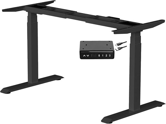 Fromann Dual Motor Electric Standing Desk Frame 3 Tier Legs Height Adjustable Handset with USB A+ C Ports Sit Stand up Desk Base for Home and Office (Black)