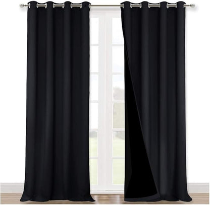 NICETOWN Extra Long Truly Blackout Drapes for Hall and Villa, 52-inch Width Each Panel, 102-inch Length, Black, 2 Pieces, 100% Blackout Window Curtain Panels with Black Lined for Night Shift Worker