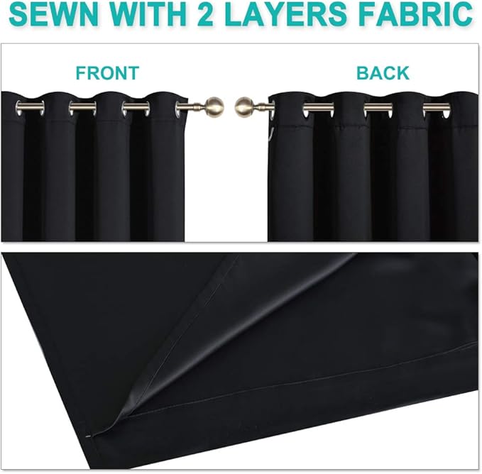 NICETOWN Black Out Curtains 54 inches Length Set of 2, 2 Thick Layers Completely Blackout Window Treatment Thermal Insulated Lined Drapes for Basement Window (42 inches Width Each Panel)