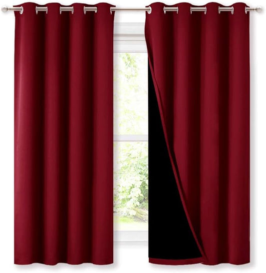 NICETOWN Cold Blocking Curtains, 100% Blackout Curtain Panels, Thermal Insulated Curtains, Noise Reducing Drapes for Window Decor (Set of 2, Burgundy Red, 52 inches Wide by 63 inches Long)