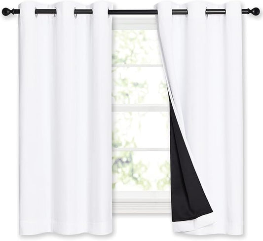 NICETOWN 100% Blackout Curtains 54 inches Long, Double-Deck Completely Blackout Window Treatment Thermal Insulated Lined Drapes for Small Window (White, 1 Pair, 42 inches Width Each Panel)