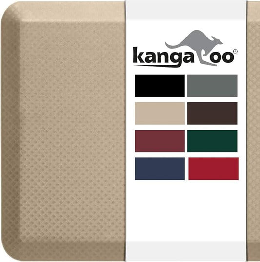 KANGAROO Thick Ergonomic Anti Fatigue Mats for Kitchen Floor, 39x20, Cushioned Standing Office Desk Mat, Waterproof Scratch Resistant Topside, Supportive All Day Comfort Padded Foam Rugs, Beige