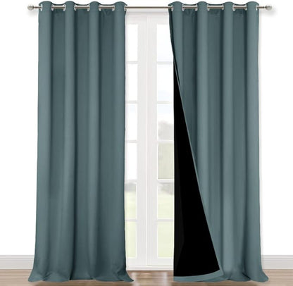 NICETOWN Full Shading Room Warming Curtains for Windows, Super Heavy-Duty Black Lined Blackout Curtains for Bedroom, Privacy Assured Window Treatment (Aqua, Pack of 2, 52 inches W x 95 inches L)