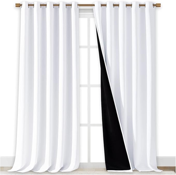 NICETOWN White 100% Blackout Curtains for Windows, Super Heavy-Duty Black Lined Total Darkness Drapes for Bedroom, Privacy Assured Window Treatment for Patio (Pack of 2, 70 inches W x 108 inches L)