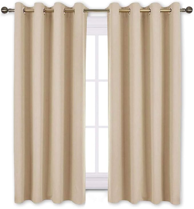 NICETOWN Bedroom Curtains Room Darkening Draperies - Biscotti Beige Room Darkening Drapes/Panels for Bedroom, Grommet Top 2-Pack, 52 x 63 inches Long, Thermal Insulated, Privacy Assured