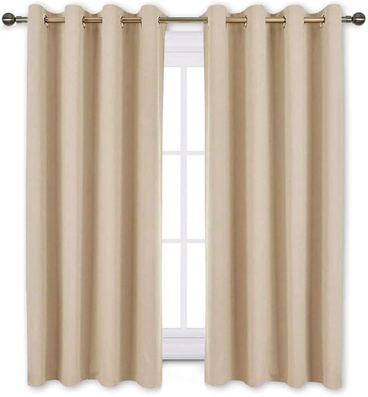 NICETOWN Bedroom Curtains Room Darkening Draperies - Biscotti Beige Room Darkening Drapes/Panels for Bedroom, Grommet Top 2-Pack, 52 x 63 inches Long, Thermal Insulated, Privacy Assured