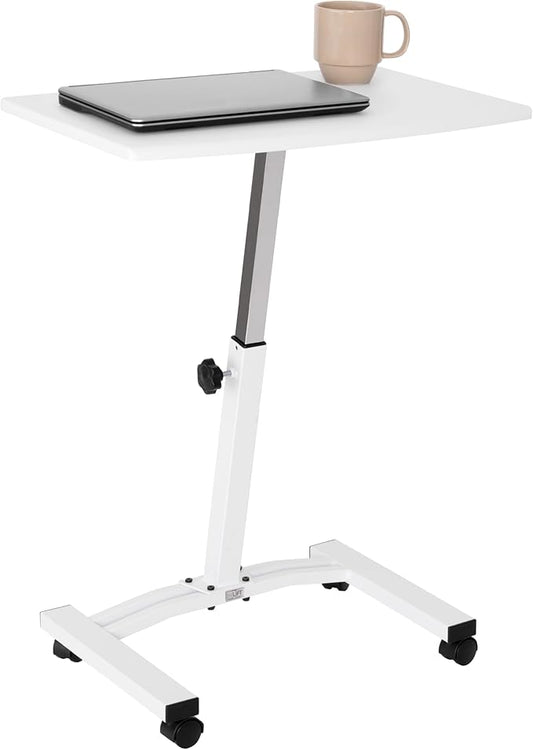 Seville Classics Airlift Mobile Height Adjustable Laptop Stand Computer Workstation for Sitting Classroom Home Office Medical Table w/Wheels, Flat Desk 24", White