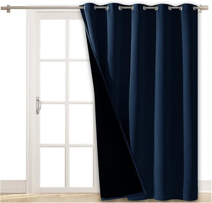 NICETOWN 100% Blackout Cold Blocking Patio Sliding Door Curtain, Wide Lined Drape, Keep Warm Drapery, Sliding Glass Door Panel for Night Shift（Navy Blue, 1 Panel, 62 inches Wide x 84 inches Long