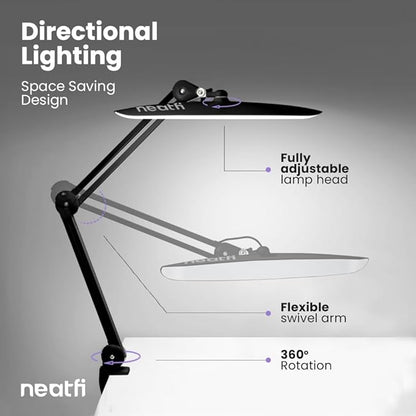 Neatfi XL 2,200 Lumens LED Task Lamp, 24W Super Bright Desk Lamp, 117 Pcs SMD LED, 4 Level Brightness, Dimmable, Task LED Light for Home, Office, Workbench (CCT, Black)