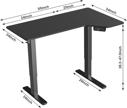 Totnz Electric Standing Desk, Height Adjustable Sit Stand up Desk, L-Shaped Memory Home Office Desk With Hook, 55 x 34 inch, Black