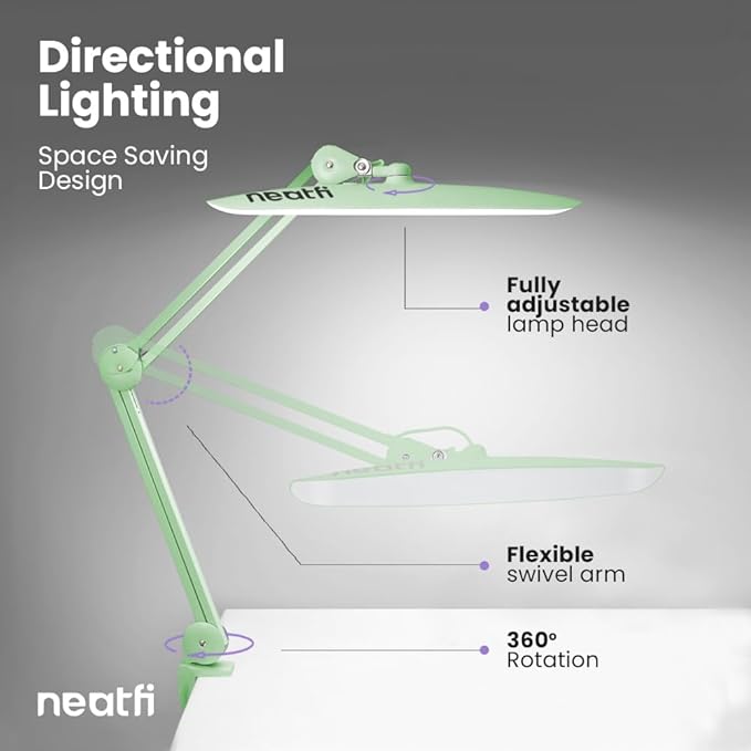 Neatfi XL 2,200 Lumens LED Desk Lamp with Clamp, 24W Bright Architect Task Lamp, 20 Inches Dimmable Computer Light, Adjustable Desk Light for Home, Office, Crafts & Nails (Non-CCT, Midnight Green)