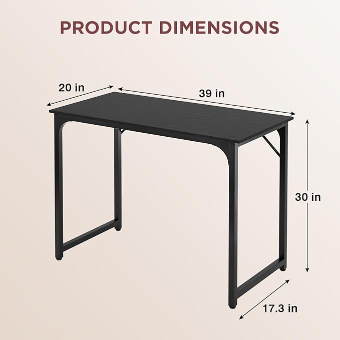 PayLessHere 32/39/47 inch Computer Desk Study Writing Table, Adjustable feet, Modern Furniture for Home Office (1, Black, 39 inch)