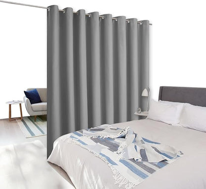 NICETOWN Room Dividers Curtains Screens Partitions, Premium Heavyweight Laundry Room Divider for Office, Vintage and Sliding Room, Including 16 Ring Top (1 Panel, 15ft Wide x 7ft Long, Silver Gray)