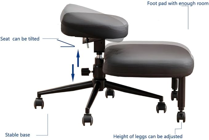 Ergonomic Cross Legged Chair with Wheels, Kneeling Chair for Home and Office, Adjustable Stool with Angled Seat, Black