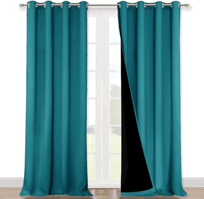 NICETOWN Peacock Teal 100% Blackout Curtains for Windows, Super Heavy-Duty Black Lined Total Darkness Drapes for Bedroom, Privacy Assured Window Treatment for Patio (2 PCs, 52 inches W x 108 inches L)