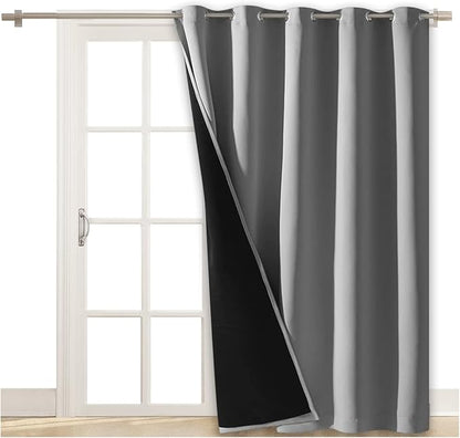 NICETOWN Silver Grey Extra Wide Patio Door Curtain, Super Heavy-Duty Thermal Sliding Glass Door Lined Drape, Privacy Assured 100% Blackout Window Treatment(1 Panel, 62 inches W x 84 inches L)