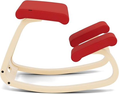 Varier Variable Balans Original Kneeling Chair Designed by Peter Opsvik (Red Revive Fabric with Natural Ash Base)