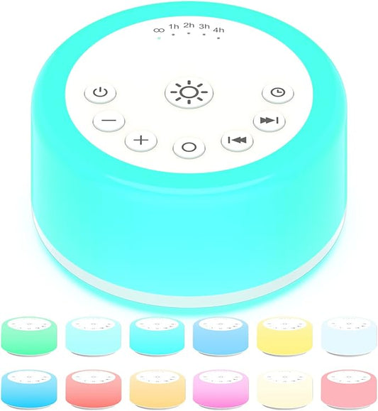 ColourNoise Sound Machine White Noise Machine 12 Colors Night Lights Brown Noise Machine with 30 Soothing Sounds Sleep Sound Machine with 5 Timers Portable for Home Travel and Office(White)