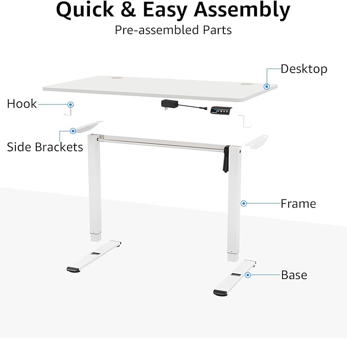 MOUNTUP Height Adjustable Electric Standing Desk Whole-Piece, 48 x 24 Inches Quick Assembly Sit Stand Desk, Stand Up Desk with Memory Controller, Ergonomic Desk, White