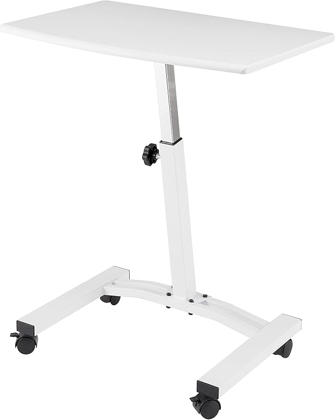 Seville Classics Airlift Mobile Height Adjustable Laptop Stand Computer Workstation for Sitting Classroom Home Office Medical Table w/Wheels, Flat Desk 24", White