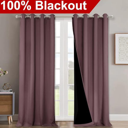 NICETOWN Dry Rose 100% Blackout Curtains for Windows, Super Heavy-Duty Black Lined Total Darkness Drapes for Bedroom, Privacy Assured Window Treatment for Patio (Pack of 2, 52 inches W x 108 inches L)