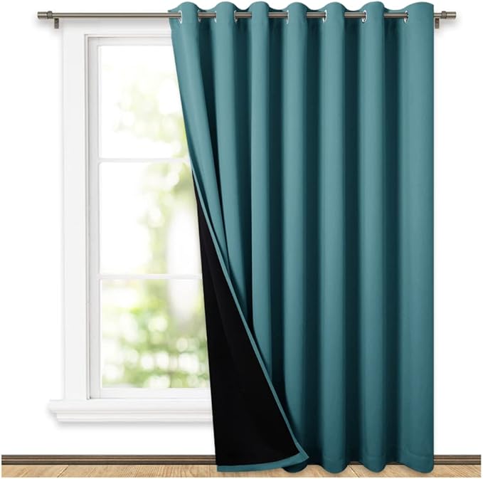 NICETOWN 100% Blackout Window Curtain Panel, Heat and Full Light Blocking Drape with Black Liner for Nursery, 84" Drop Thermal Insulated Drapery (Peacock Teal, 1 Piece, 70" Wide Each Panel)