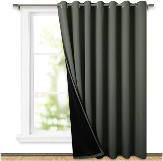 NICETOWN Dark Mallard Full Shading Curtains for Patio Door, Super Heavy-Duty Thermal Backing Sliding Glass Door Drape, Privacy Assured Room Divider Curtain (1 Panel, 100 inches W x 84 inches L)